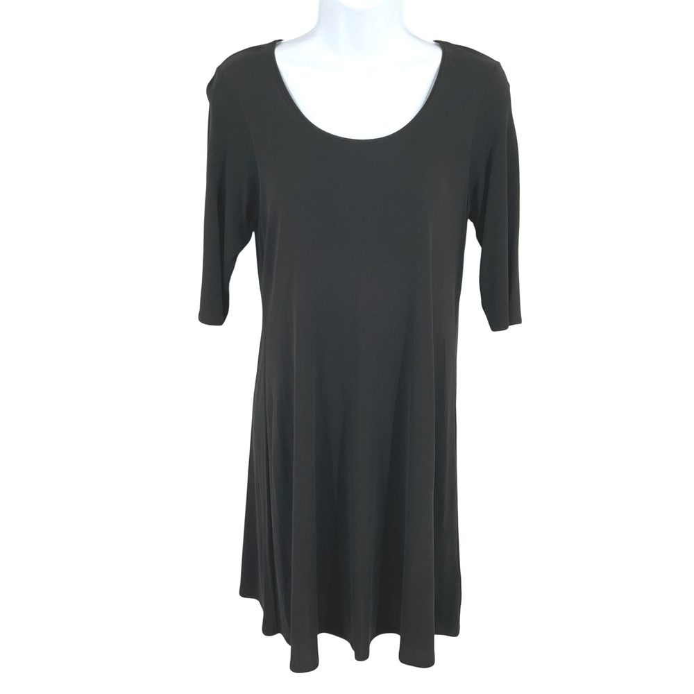 Eileen Fisher Shift Dress Women S Black 100% Silk Jersey Capsule Timeless Modest